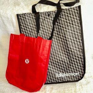 Lululemon Reusable Tote Bag Small Red Grey Chevron Shopping Bag Bundle